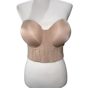Parfait Strapless Bustier Longline Bra Nude 42C Boned Lace High Support NWT